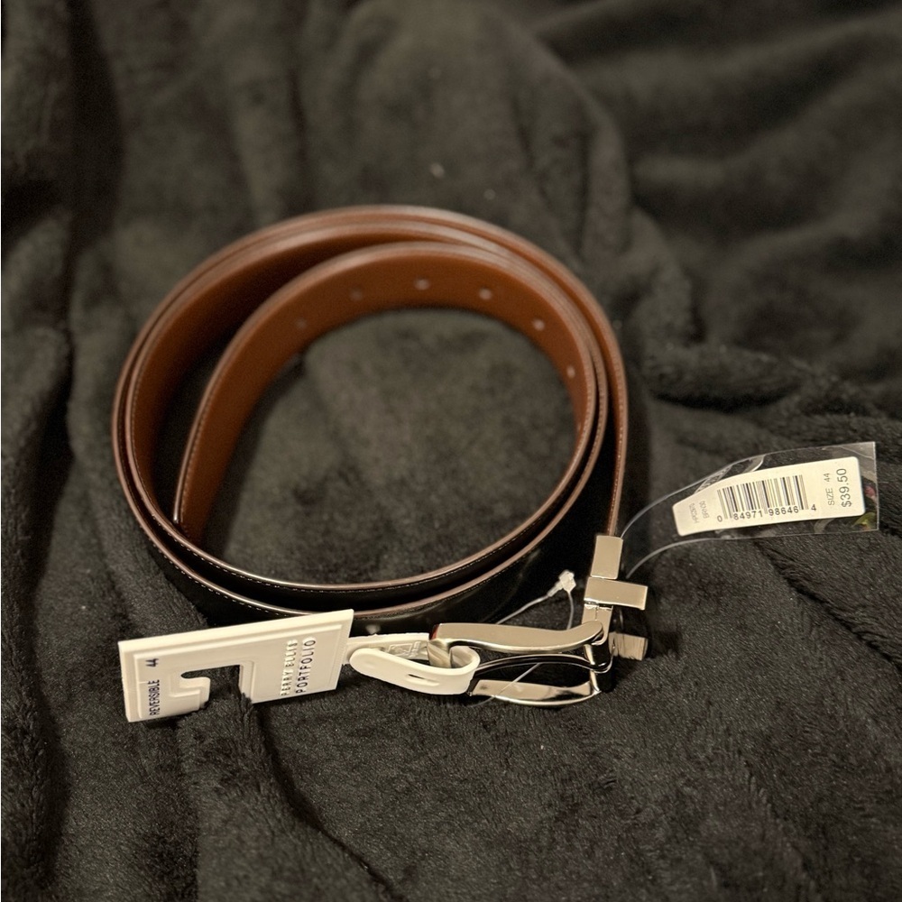 Perry Ellis  Men’s Reversible Belt Brown/Black Size 44 Silver Buckle